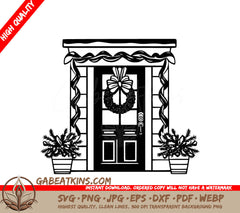 A Door With A Wreath On It SVG - Wreath Adorned Door SVG