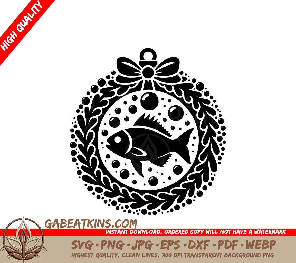 A Fish In A Wreath SVG - Wreathed Fish Ornament SVG