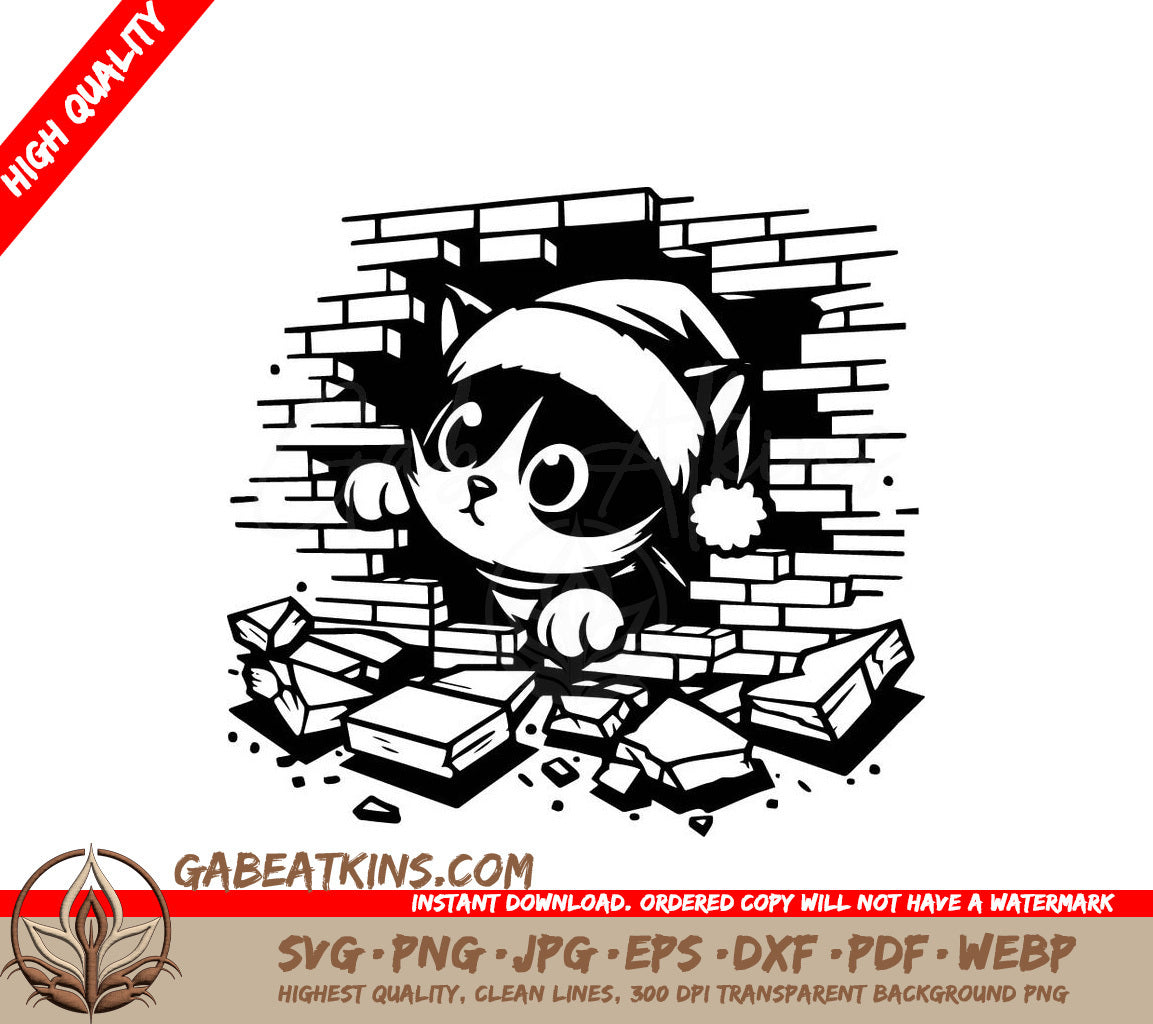 A Cat Wearing A Santa Hat SVG - Xmas Kitty Breakout SVG