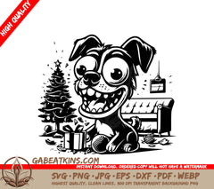 A Dog With A Christmas Tree In The Background SVG - Xmas Pup Mayham SVG