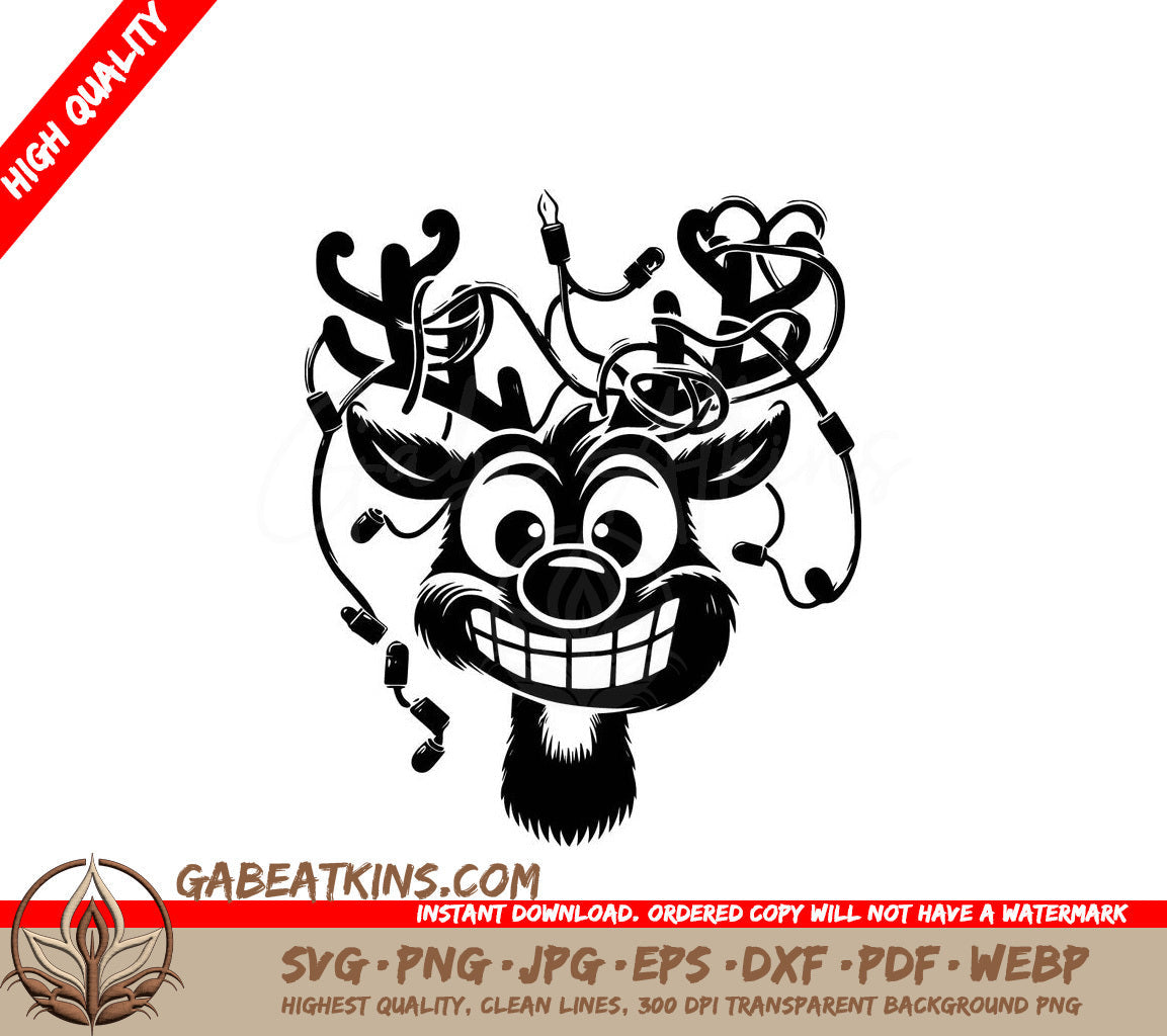 A Reindeer With Christmas Lights On Its Antlers SVG - Xmas Reindeer Uh-oh SVG