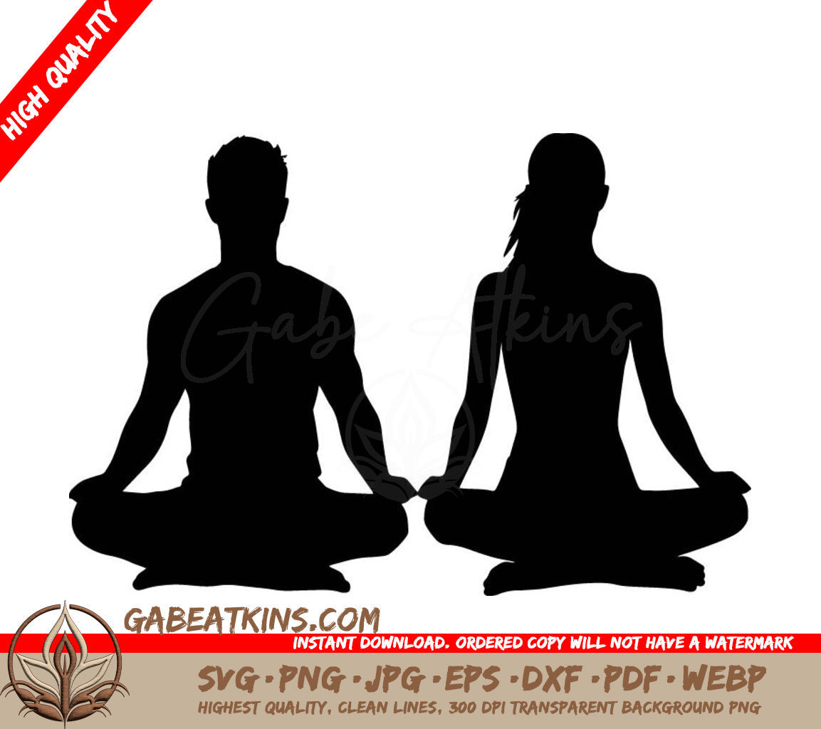 A Man And A Woman Are Sitting In A Lotus Position SVG - Yoga Couple SVG