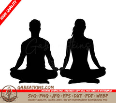 A Man And A Woman Are Sitting In A Lotus Position SVG - Yoga Couple SVG
