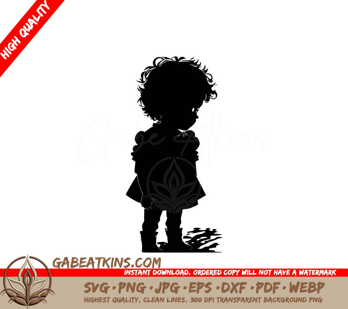 A Black And White Silhouette Of A Girl With Curly Hair SVG - Young Child SVG
