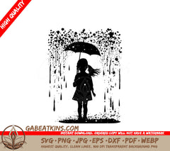 A Girl Holding An Umbrella In The Rain SVG - Young Girl Walking in the Rain SVG