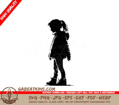 A Black And White Silhouette Of A Little Girl SVG - Young Girl Wearing Jacket SVG