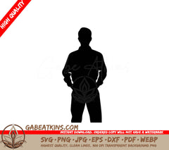 A Silhouette Of A Man With His Hands On His Hips SVG - Young Man Posing Confidently SVG