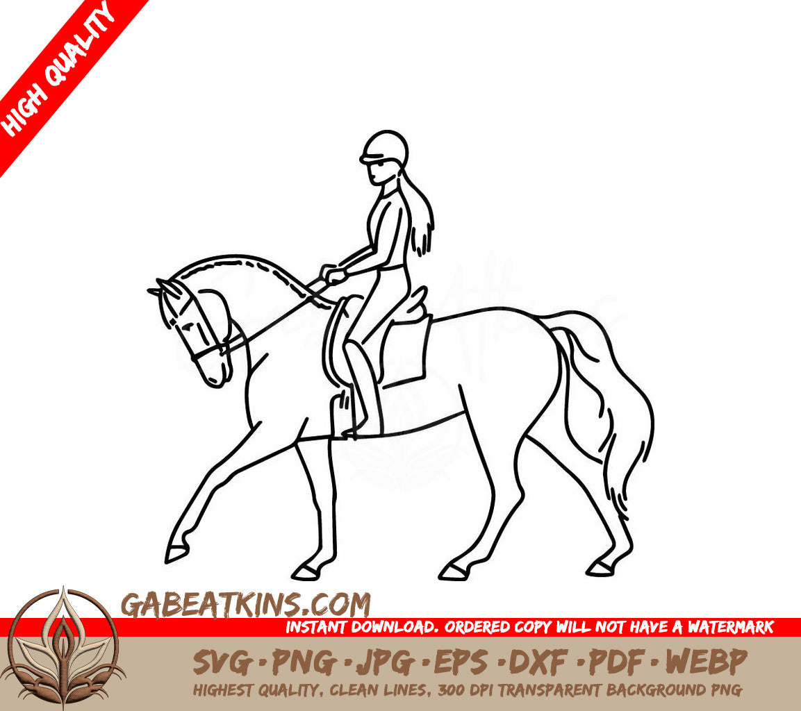 A Woman Riding A Horse SVG - Young girl riding cantering horse vector sketch SVG