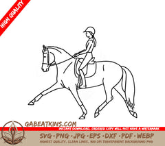 A Woman Riding A Horse SVG - Young pretty girl riding a horse line vector illustration SVG
