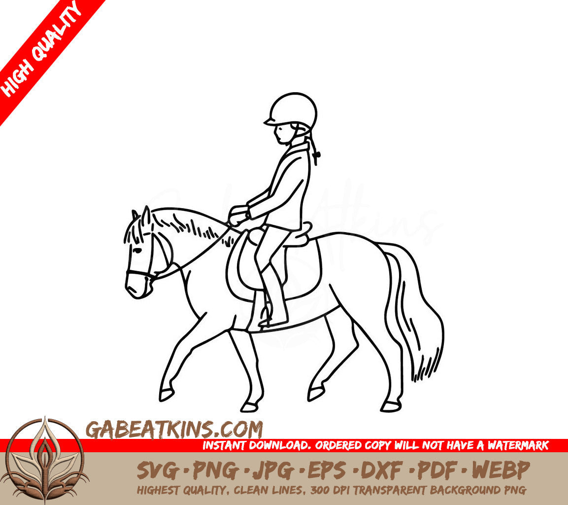 A Person Riding A Horse SVG - Young rider trotting on a small pony SVG