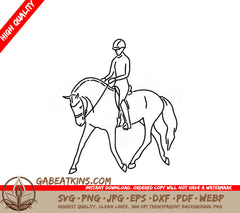 A Person Riding A Horse SVG - Young woman riding sport horse vector line art SVG