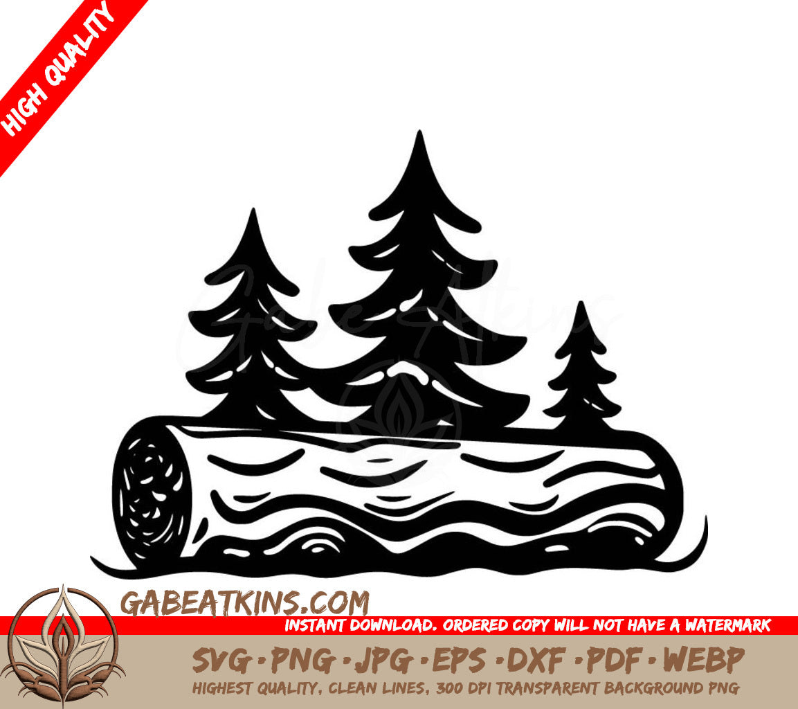 Trees And A Log SVG - Yule Log Scene SVG