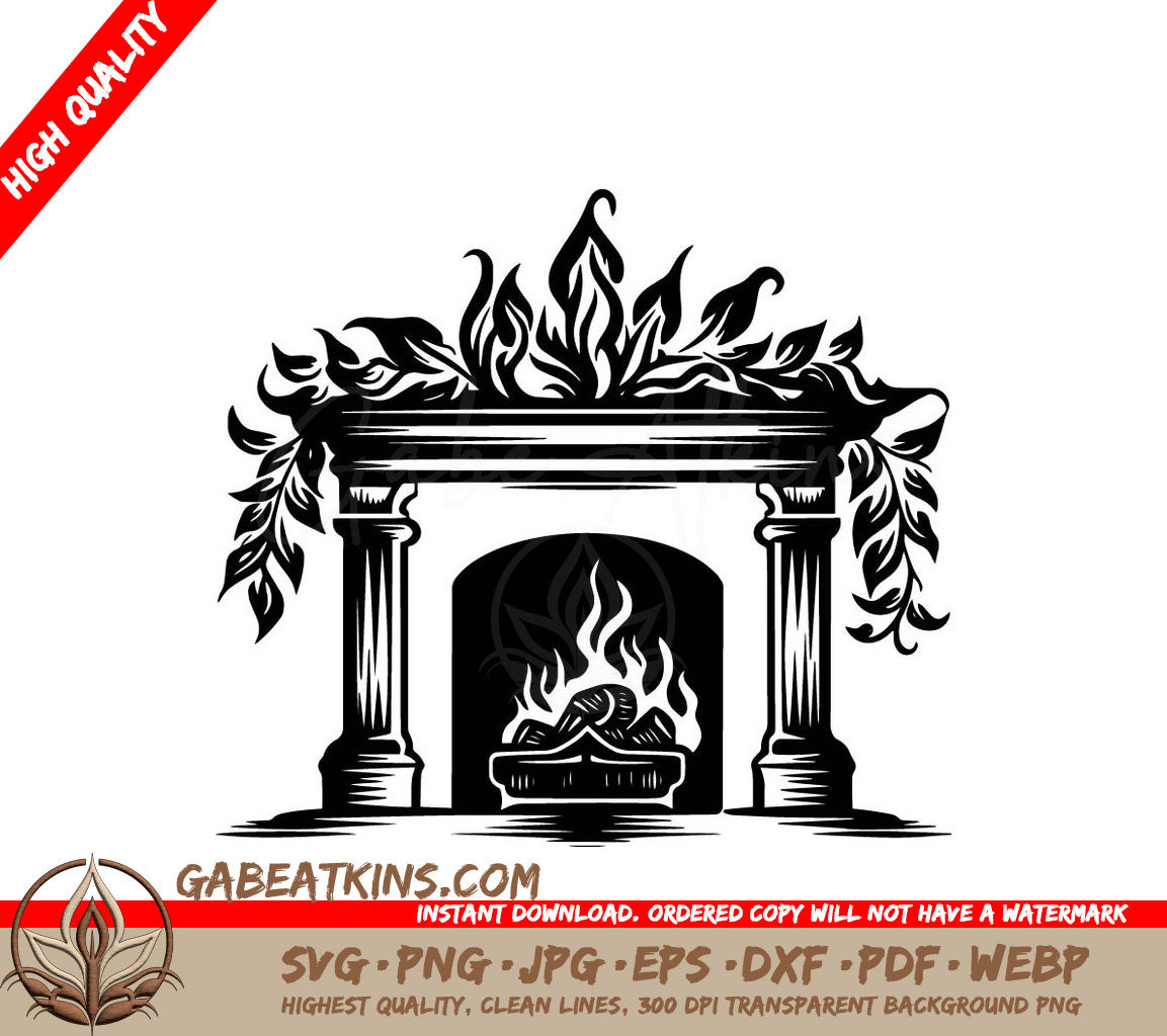 A Fireplace With Flames Coming Out Of It SVG - Yule Log Warmth SVG