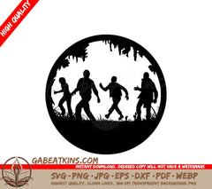 A Silhouette Of A Group Of Zombies In A Circle