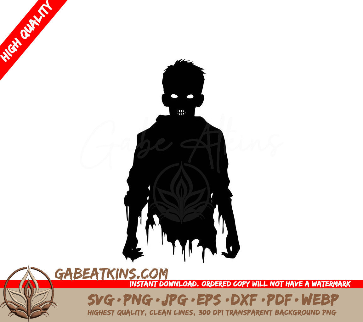 A Silhouette Of A Zombie With Glowing Eyes