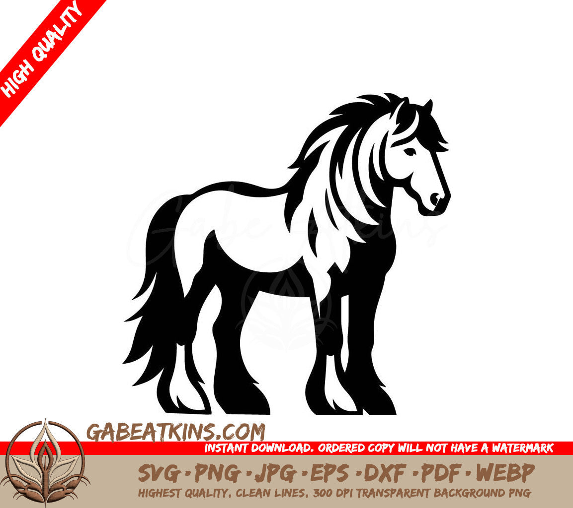 A Horse With A Long Mane SVG - a black and white drawing of a horse on a white background SVG