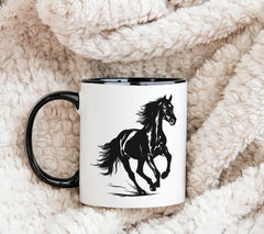 A Black And White Drawing Of A Horse Running In The Grass