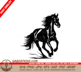 A Horse Running SVG - a black and white drawing of a horse running in the grass SVG