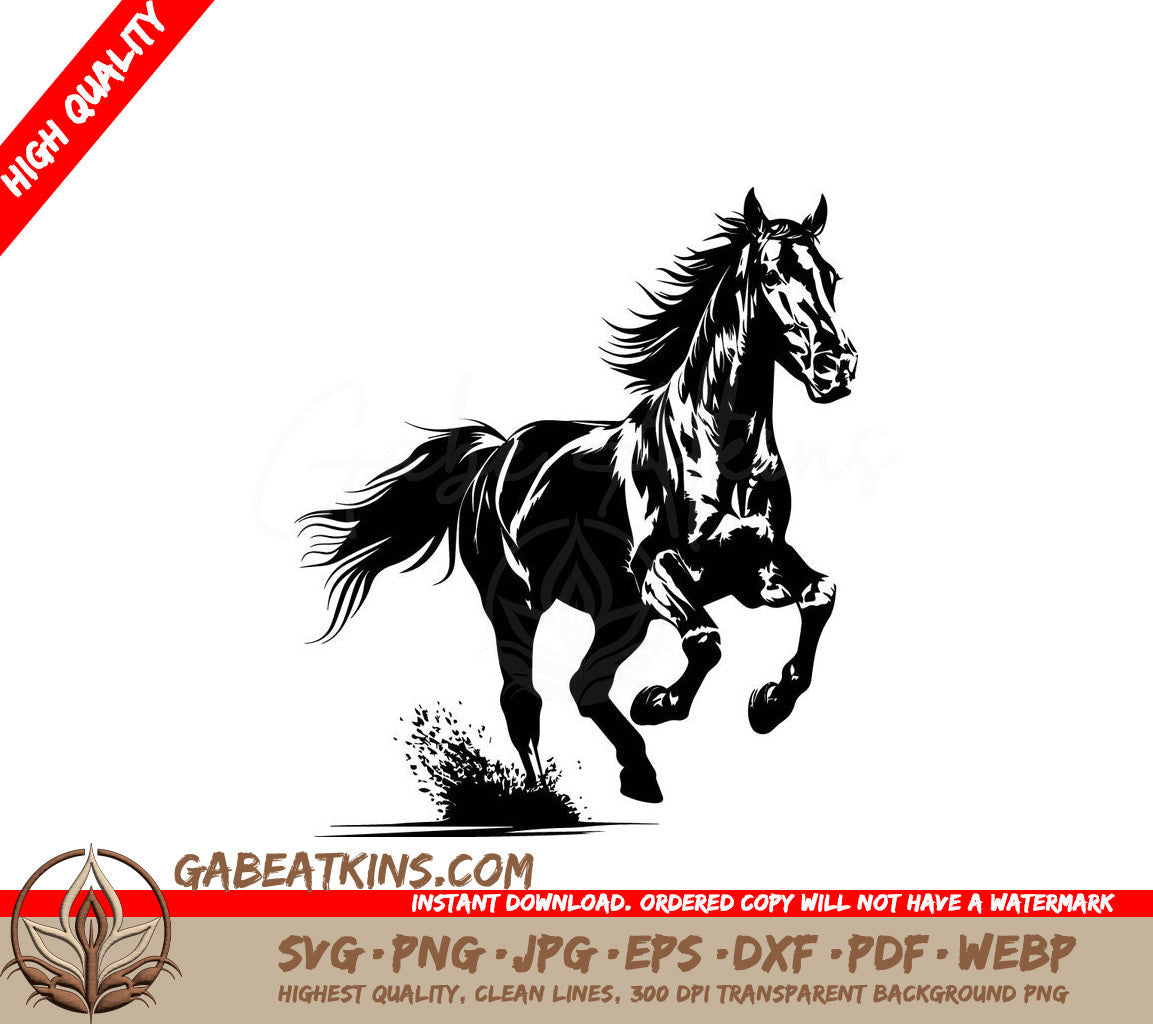 A Horse Running SVG - a black and white drawing of a horse running in the wild SVG