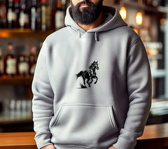 A Black And White Drawing Of A Horse Running In The Wild