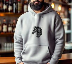 A Black And White Drawing Of A Horse With A Black And White Pattern