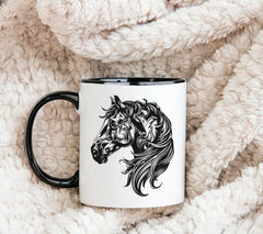 A Black And White Drawing Of A Horse With A Black And White Pattern