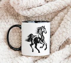 A Black And White Drawing Of A Horse With A Black Mane And Tail