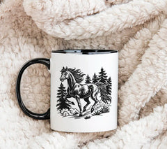 A Black And White Drawing Of A Horse With A Black Mane