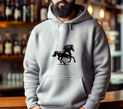 A Black And White Drawing Of A Horse With A Black Tail