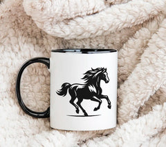 A Black And White Drawing Of A Horse With A Black Tail