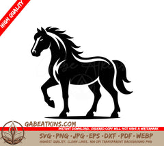 A Horse On Its Hind Legs SVG - a black and white drawing of a horse with a long tail SVG