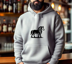 A Black And White Drawing Of A Horse With A Mane And Tail