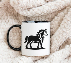 A Black And White Drawing Of A Horse With A Mane And Tail