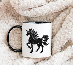 A Black And White Drawing Of A Unicorn With A Black Mane And Tail