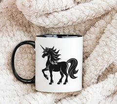 A Black And White Drawing Of A Unicorn With A Black Tail