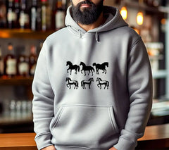 A Black And White Drawing Of Horses And Horses