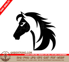 A Horses Head SVG - a black and white horse with a black mane and tail SVG