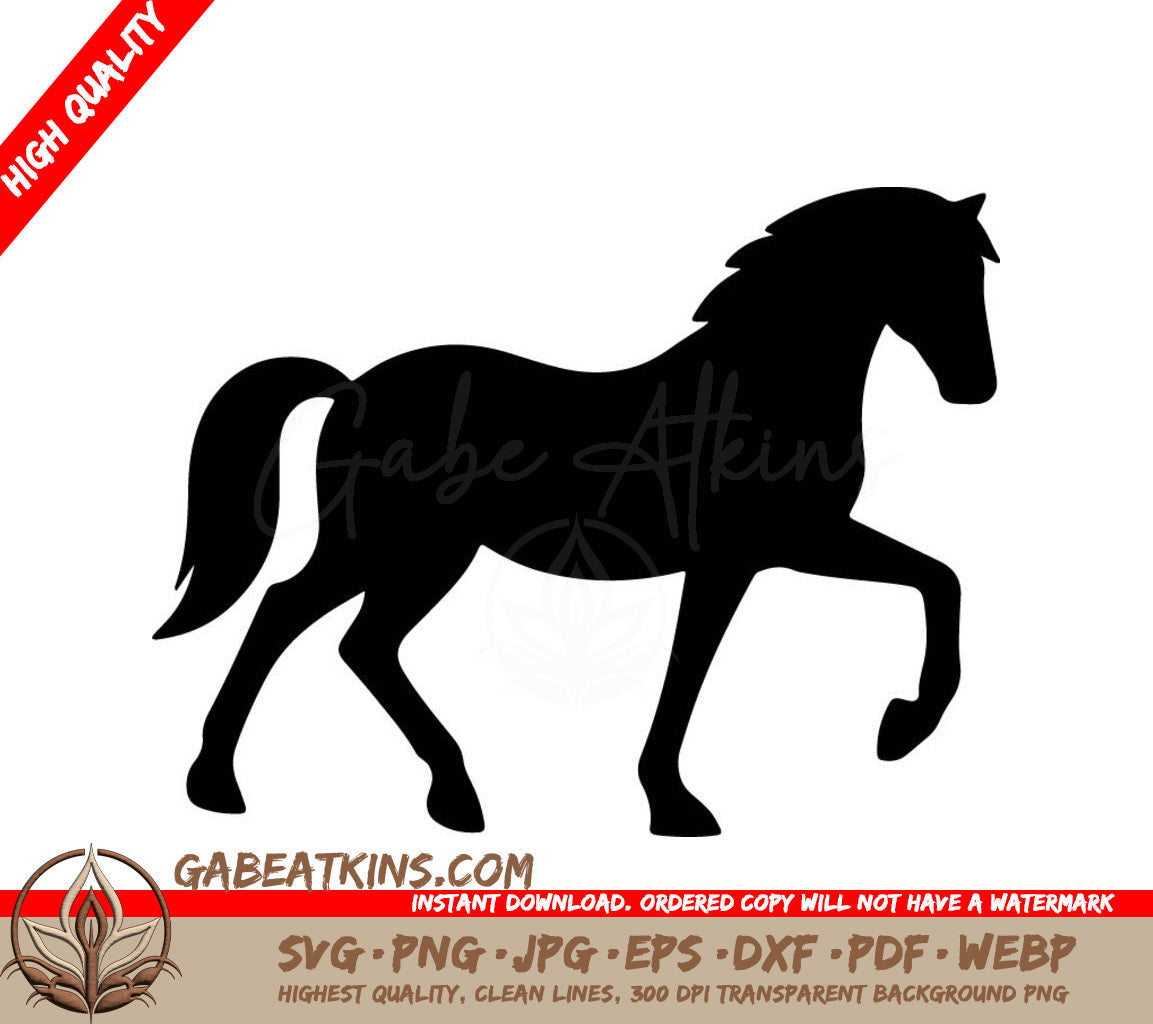 A Black Silhouette Of A Horse On A White Background SVG - a black horse with a horse on it SVG