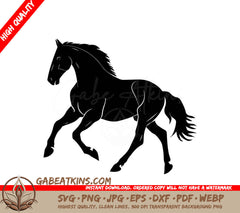 A Black Horse Is Running On A White Background SVG - a black horse with a white background and the image of a horse SVG