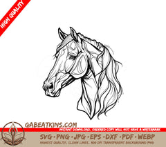 A Horses Head With A Long Mane SVG - a drawing of a horse that has a pattern on it SVG