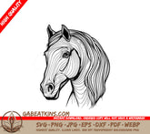 A Horses Head SVG - a drawing of a horse with a black and white line on it SVG
