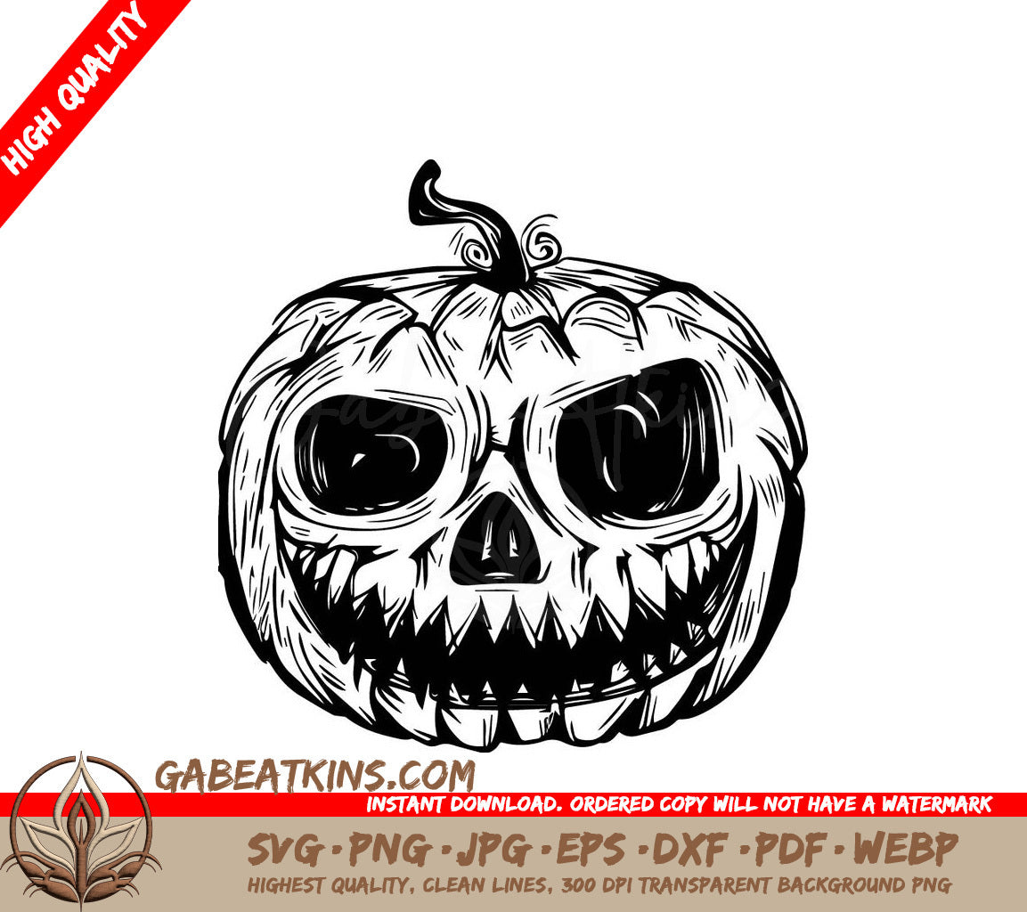 Spooky Pumpkin Skull SVG - Halloween Design SVG