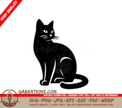 Black Cat Silhouette SVG - White Background SVG