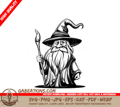Wizard with Staff SVG - Cartoon Illustration SVG