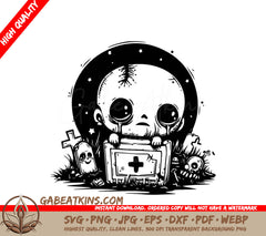 Cute Zombie Holding Cross Box SVG - Drawing SVG