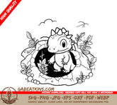 Cute Dinosaur Garden Coloring Page SVG -  Illustration SVG
