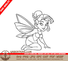 Fairy with Wings SVG - Cute Tinker Bell Line Art Illustration SVG