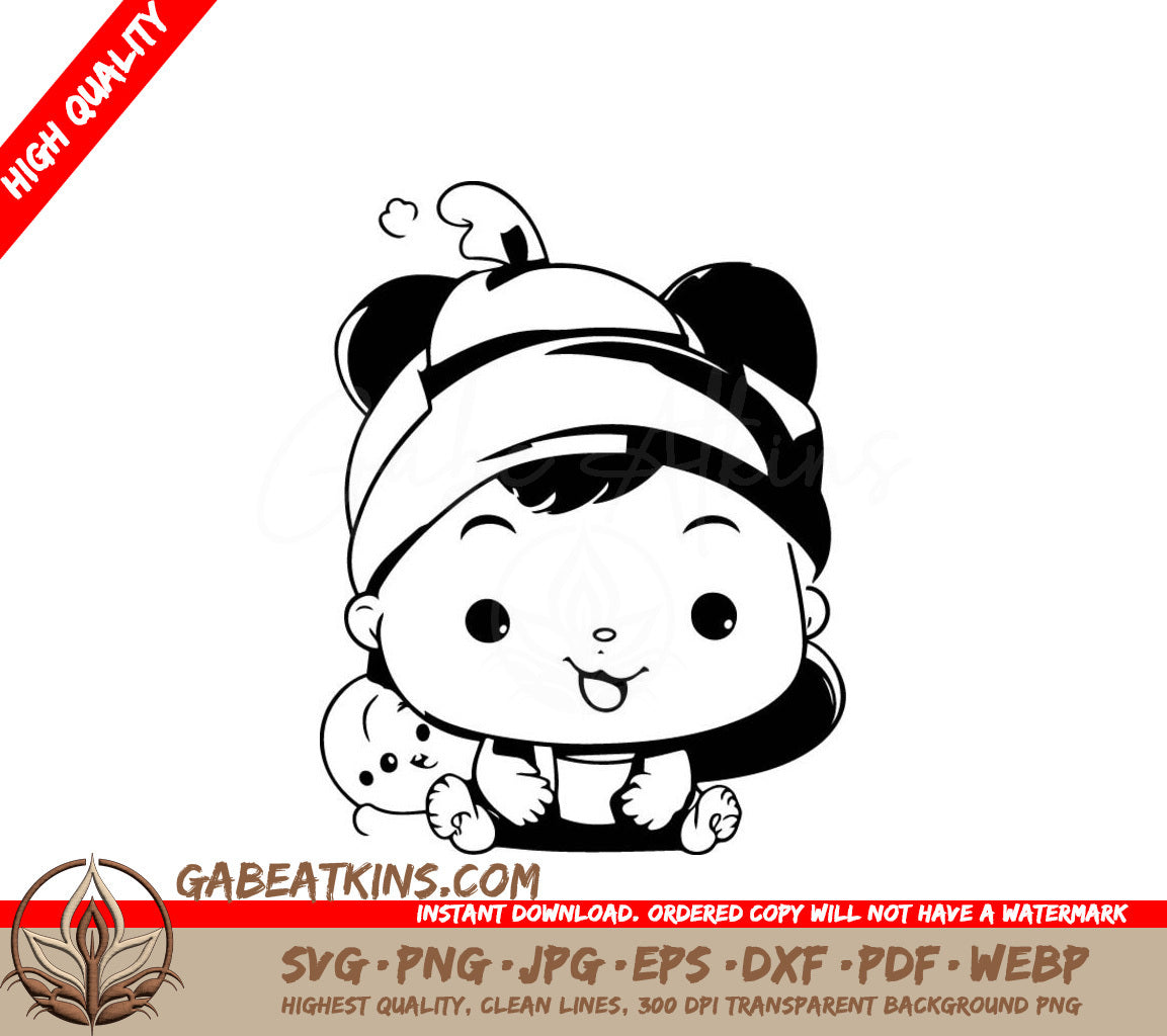 Cute Baby Girl with Teddy Bear - SVG Illustration SVG