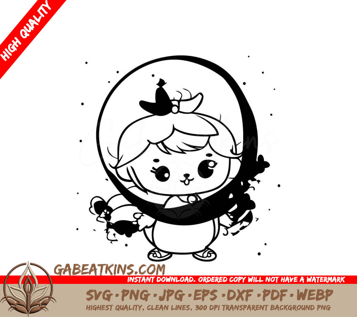 Cute Little Girl with Bow & Crown Mirror SVG -  Drawing SVG