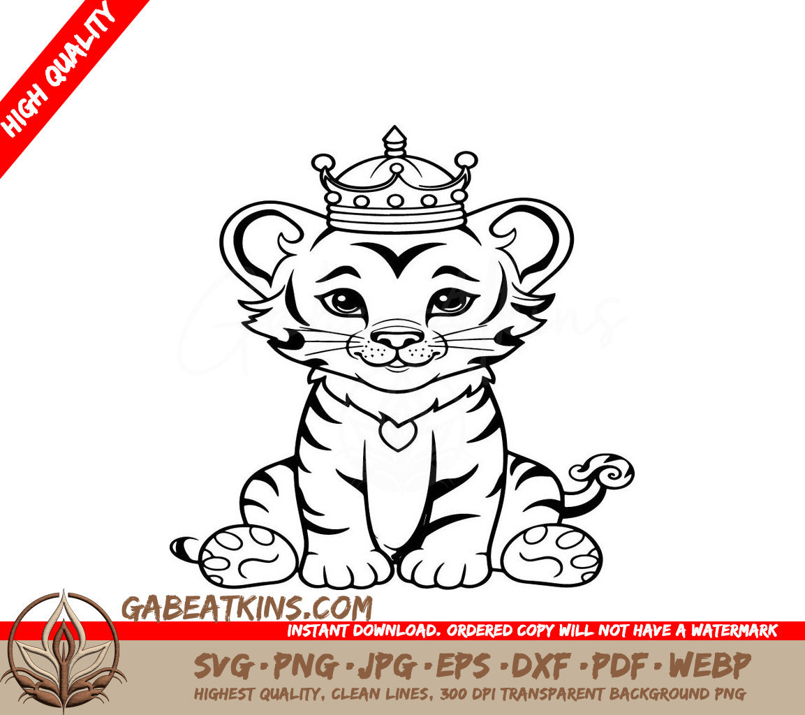 Tiger Cub with Crown SVG - Coloring Page SVG